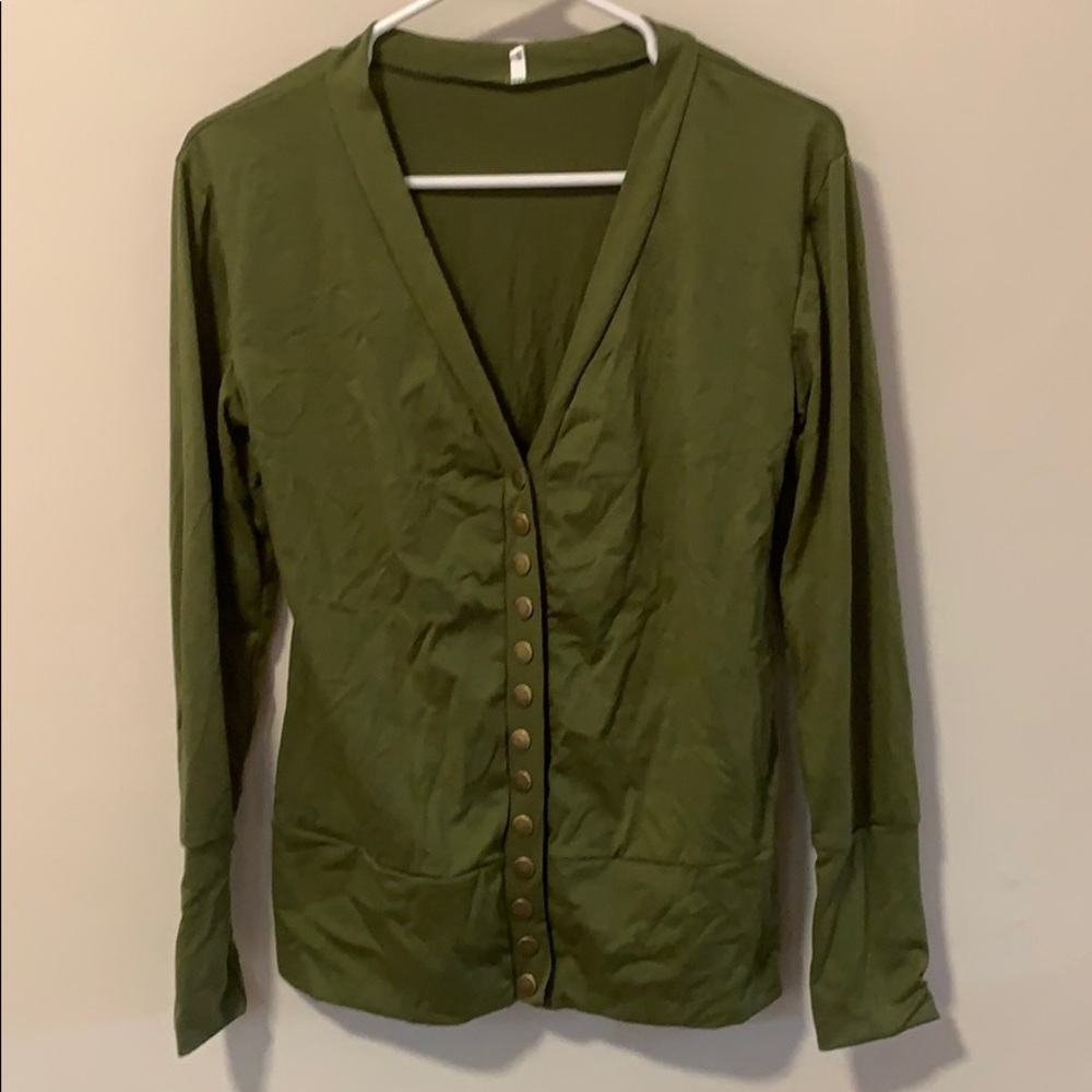 Olive Green Cardigan with Gold Snaps